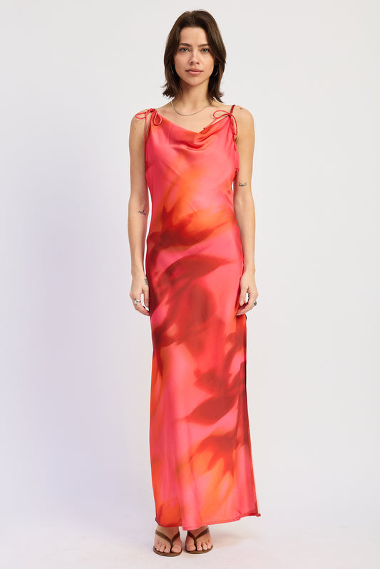 emory park maxi dress Emory Park Printed Mesh Mock Neck Long Sleeve Midi Dress