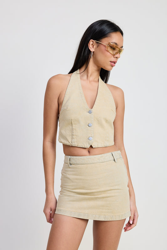 Della Denim Halter Neck Top